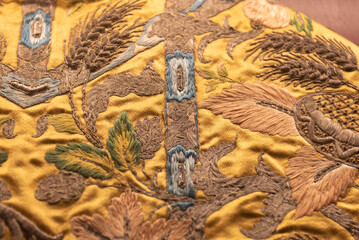 Close Up Of Catholic Dressage Embroidered With  Gold Thread In the Cathedral Of monreale, In The South Off Italy