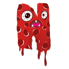 Monster Alphabet.English font N.Halloween font.Cute Halloween cartoon.font elements. cartoon illustration. transparent letter pictures. red letter design. Cute letters red tone