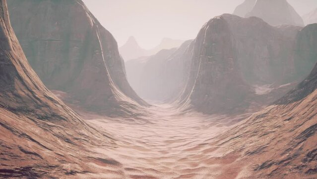 A computer generated image of a desert landscape
