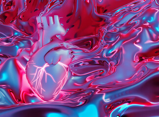 holographic violet heart on abstract background