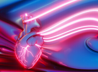 holographic background with neon heart