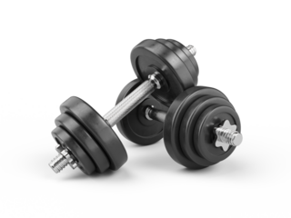 Pair of gym dumbbells isolated on transparent background