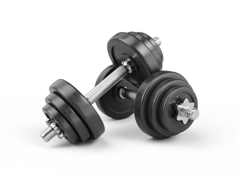 Pair of gym dumbbells isolated on transparent background