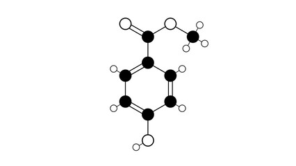 methylparaben molecule, structural chemical formula, ball-and-stick model, isolated image anti-fungal agent e218