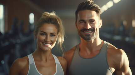 Man and woman as a couple in the gym doing sports, workout for health and fitness - obrazy, fototapety, plakaty