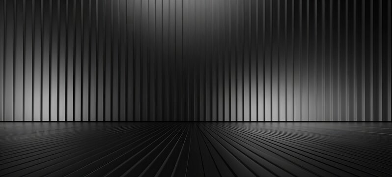 Abstract black anthracite gray 3d room texture for product presentation concept with metallic panels decor and light from spotlights