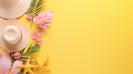 Yellow colored summer vacation, travel and summer holiday background