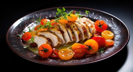 A dish of chicken pieces and tomato