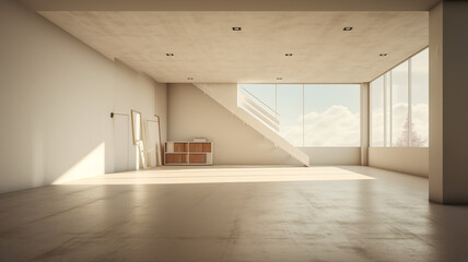 Fototapeta premium Interior design of a white spacious room in the morning