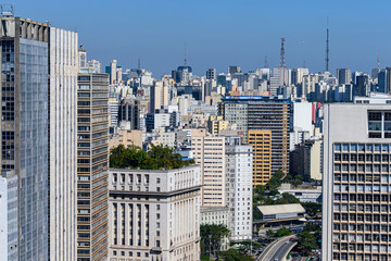 View of residential and commercial buildings downtown of Sao Paulo city, SP, Brazil.