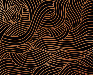 Abstract wavy copper lines against black background, illustration