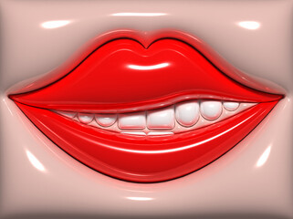 Mouth with red lips and white teeth, 3D rendering illustration