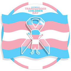 Obraz premium Icon of a happy boy with ribbon and transgender flag with bold text in frame on white background to commemorate National Transgender Children Day on October 26