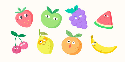 Vector kawaii fruits character collection.