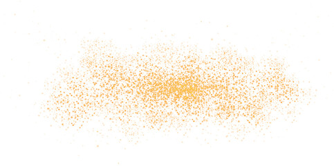 Golden scattering of small particles of sugar crystals, flying salt, top view of baking flour. Golden powder, powdered sugar explosion isolated on transparent background. PNG.