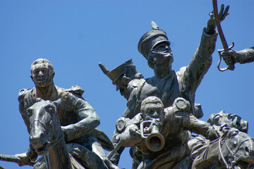 monument on the "Cerro de la Gloria" in tribute to the crossing of the Andes. Monument, horses and glory.