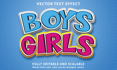 Fototapeta premium Free vector boy girl cartoon text effect editable comic and funny text style