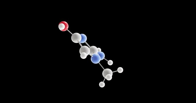creatinine molecule, rotating 3D model of creatine breakdown product, looped video with alpha channel