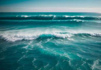 A surreal wave of teal water, dancing in the sunlight, like a ribbon of liquid silk.