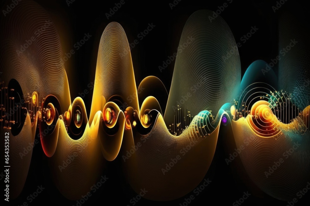 Poster abstract background with smooth circular lines on black background