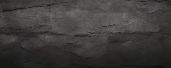 Foto op Plexiglas black concrete wall, stone grunge texture, dark gray rock surface background panoramic wide banner, Generative AI © Yash