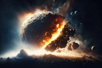 Disintegration of a comet after hitting a planet - obrazy, fototapety, plakaty