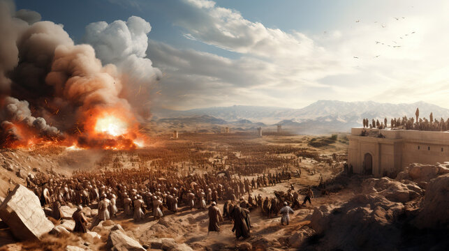 Illustration scenario of historical biblical battles of the people of Israel against other enemy nations Generative AI