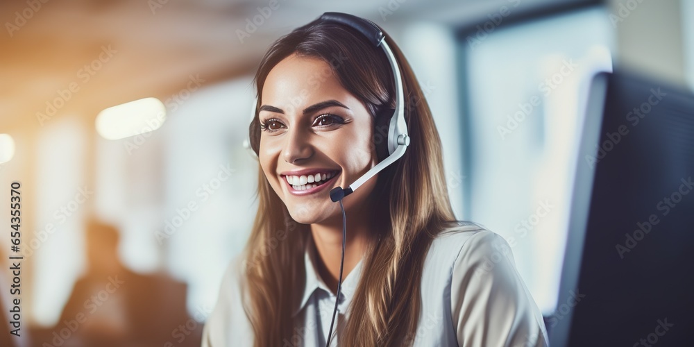 Poster a picture of a person using a headset