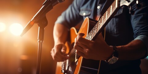 A man plays guitar at a concert