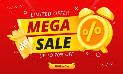 Sale Poster or banner template with blank product podium scene on red background.Sales banner template design for social media and website.
