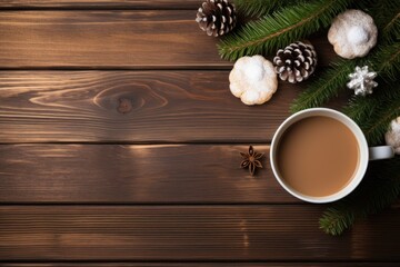 Obraz na płótnie Canvas coffee with christmas cookies on wooden table