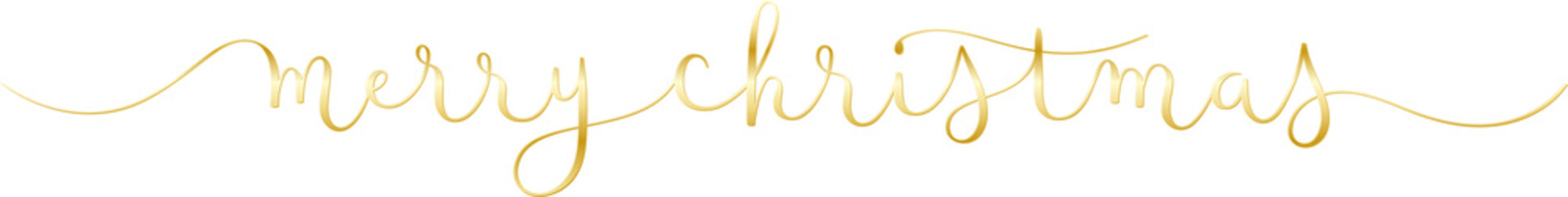 MERRY CHRISTMAS metallic gold brush calligraphy banner with swashes on transparent background