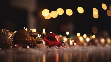 christmas decoration and lights. defocused background. - obrazy, fototapety, plakaty