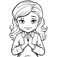 A Girl praying line art coloring page design