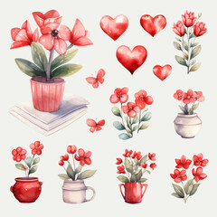 Romantic Red Flower Watercolor Clipart