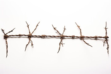 4 lines of barbed wire alone on a white backdrop