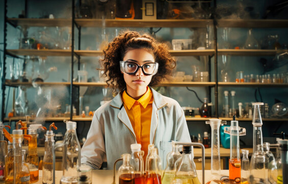 Portrait Middle School Student Doing Laboratory Experiment At School