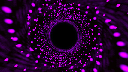 Swirl from dots structure 3d sea. Infinity funnel.Abstract spiral vortex round background in purple color combination. This creative design can be used as a background. - obrazy, fototapety, plakaty