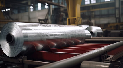 Roll of galvanized steel sheet at a metalworking factory