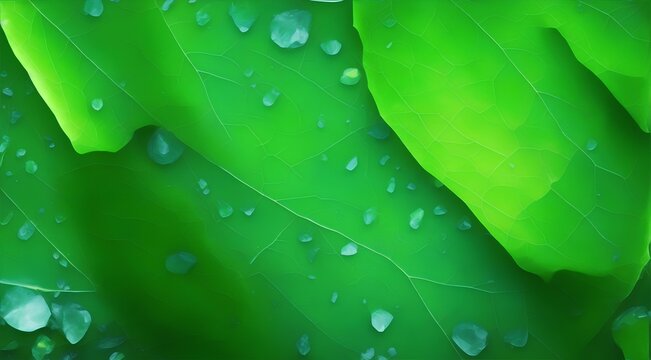 green leaf with water drops abstract background generative Ai, landscape plant leafs background stock photo 