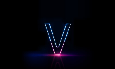Abstract sports Light out technology and with Letter v English glowing in the dark, pink blue neon light Hitech communication concept innovation background,  vector design