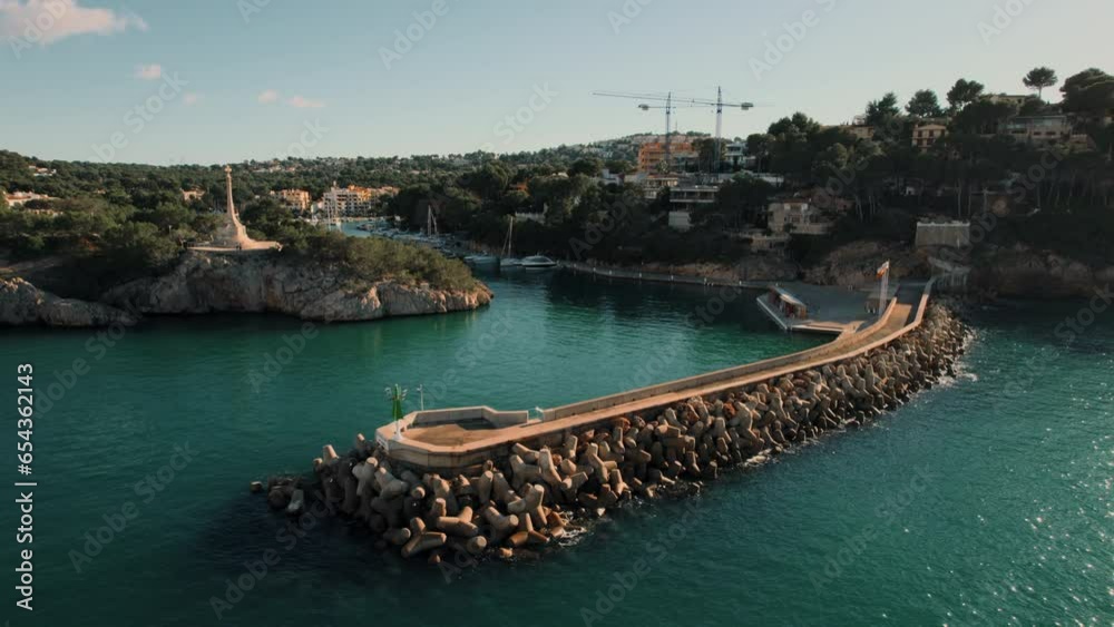 Sticker aerial shot, drone point of view touristic resort, popular travel destination santa ponsa town in ba