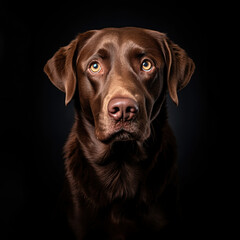 portrait d'un chien labrador chocolat sur fond noir