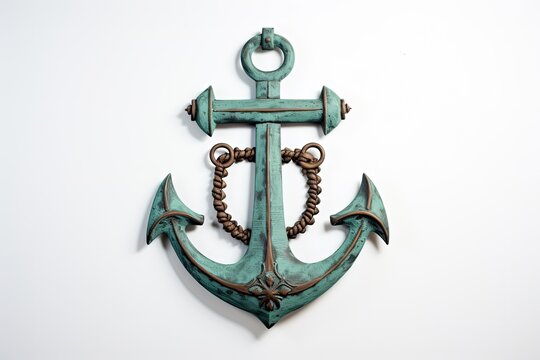 An anchor serving as decoration on a blank white backdrop