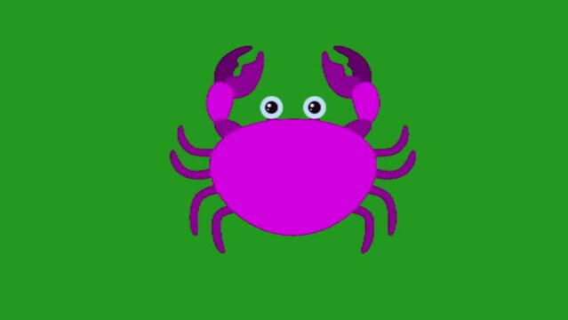 Cartoon crab animation, green screen background.