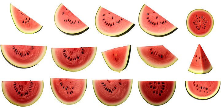 Fresh watermelon fruit slice set on transparent background. Watermelon png bundle