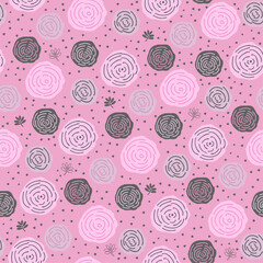 seamless pattern of cartoon roses for wallpaper, fabric, backdrops, paper on a pink background