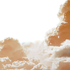 Beautiful orange cumulus clouds on a transparent background. Square. PNG.