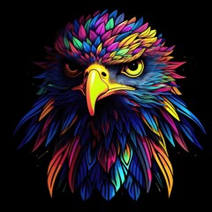 neon head eagle bird logo balck background Generative AI