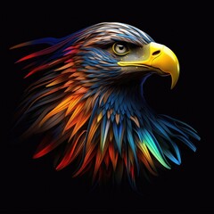 neon head eagle bird logo balck background Generative AI